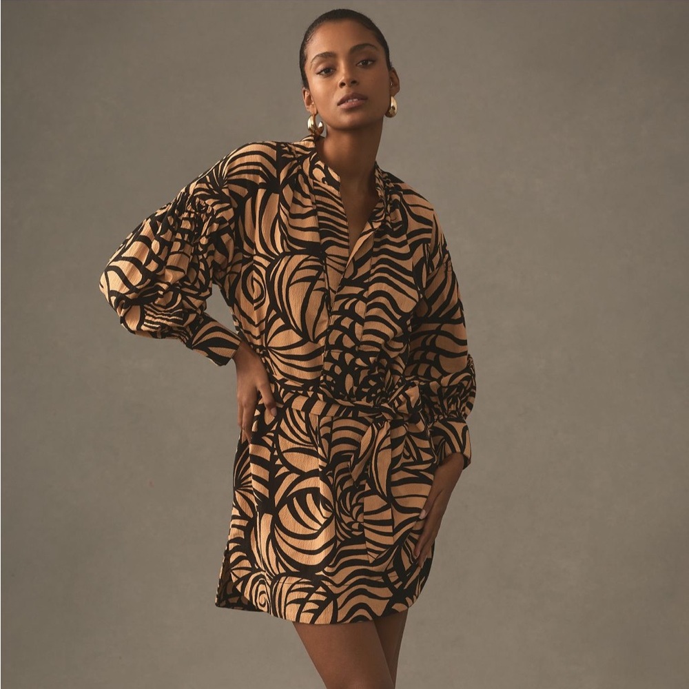 Anthropologie Long Sleeve Printed Tunic Mini Dress